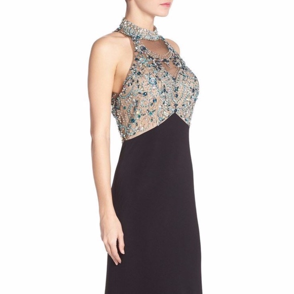 NEW Sean Collection Embellished Mesh & Jersey Gown‎ Black Multi [ Sz 10 ] - Picture 3 of 6